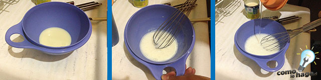 Agregando agua a la leche condensada - Cómo hacer una marquesa de chocolate