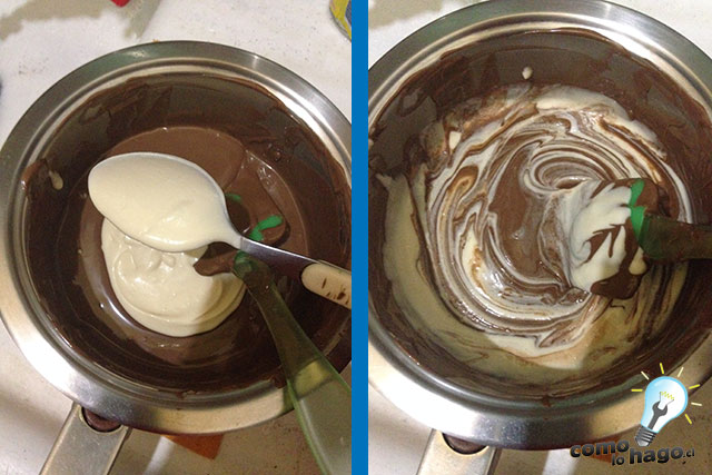 Mezclando el chocolate y la crema - Cómo hacer una marquesa de chocolate
