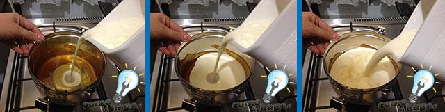 Agregando la mezcla al molde - Cómo hacer quesillo
