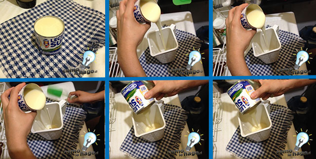 Mezclando la leche condensada - Cómo hacer quesillo
