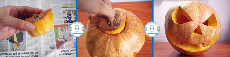 Colocando la tapa - Cómo hacer una calabaza tallada (Jack-o-Lantern)