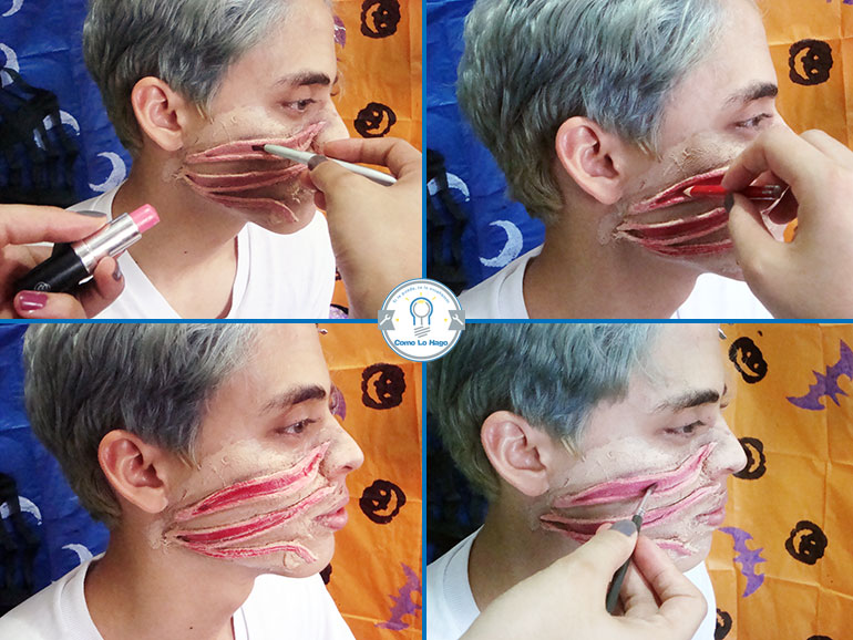 Pintando la herida - Cómo hacer un maquillaje de rasguño zombie