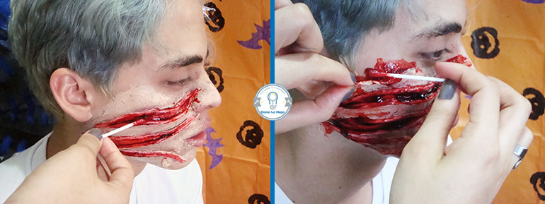 Agregando sangre falsa - Cómo hacer un maquillaje de rasguño zombie