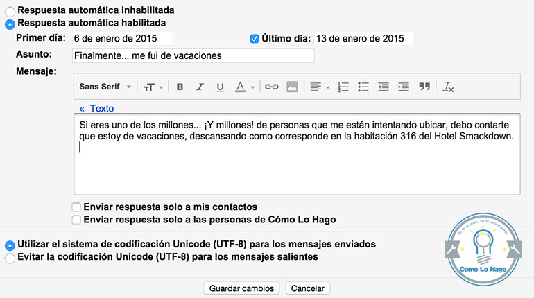 Cómo generar auto respuesta de vacaciones en tus correos